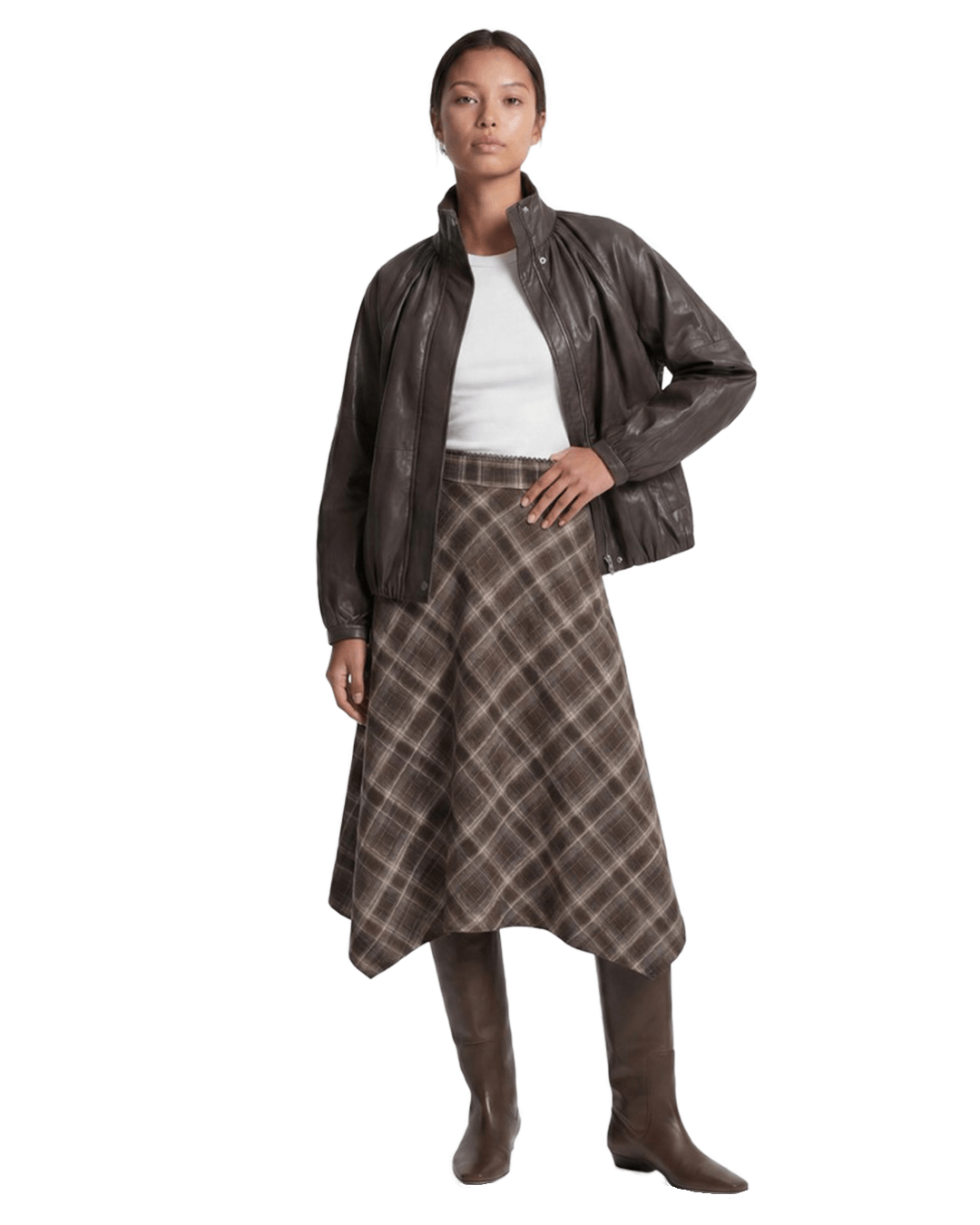 Only Skirts Only Brown Guka Long Asymmetric Check Skirt