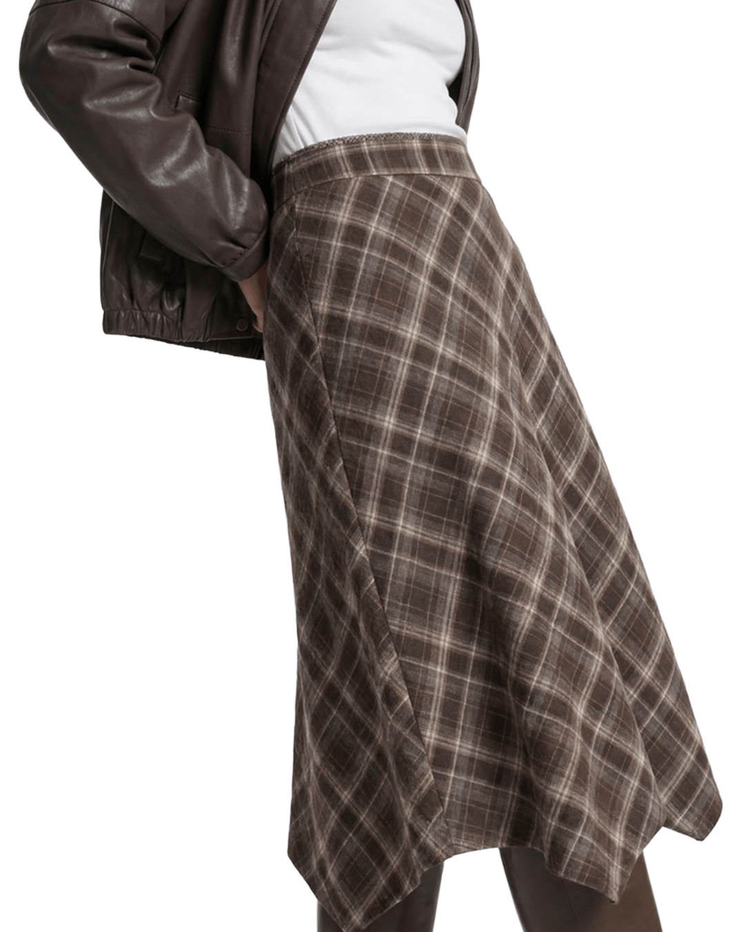 Only Skirts Only Brown Guka Long Asymmetric Check Skirt