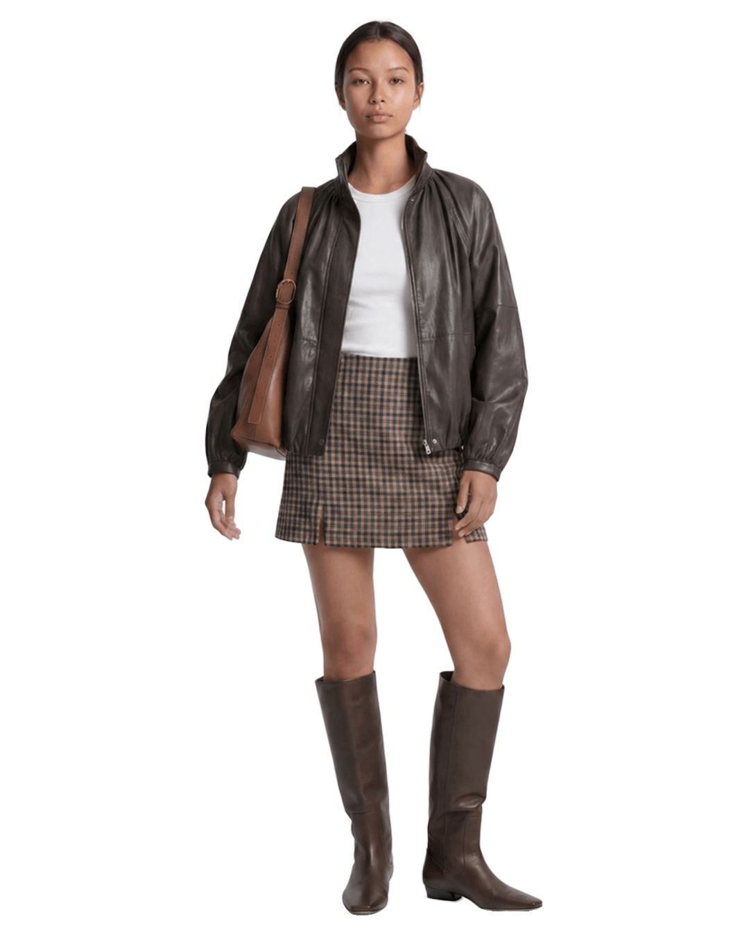Only Skirts Only Brown Violetta High Waist Check Slit Skirt