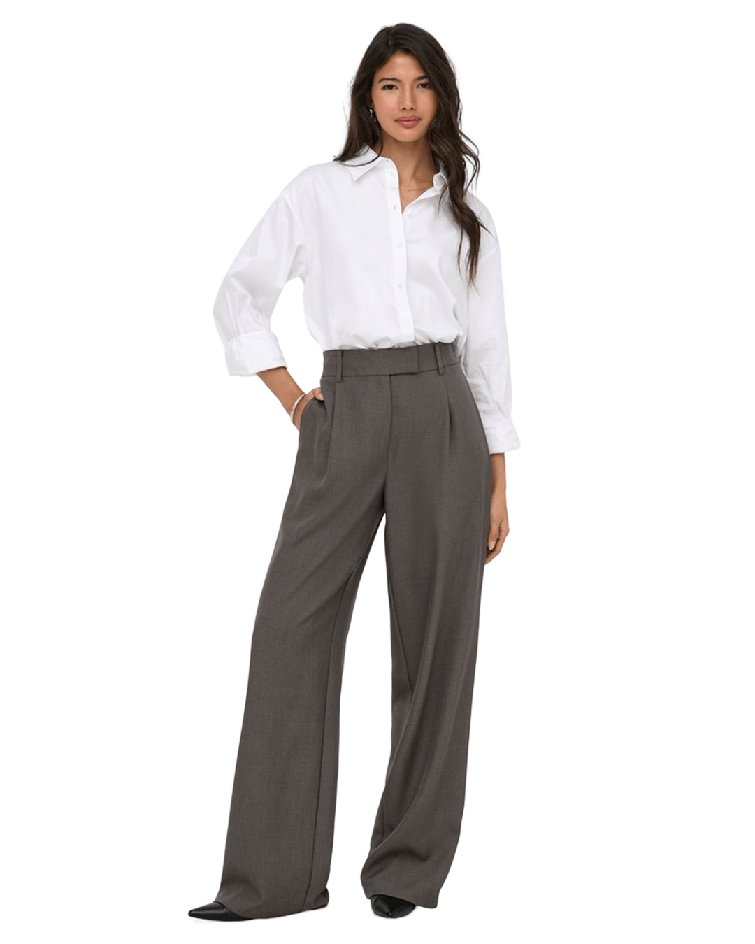 Only Trousers Only Brown Linda High Waist Straight Trousers