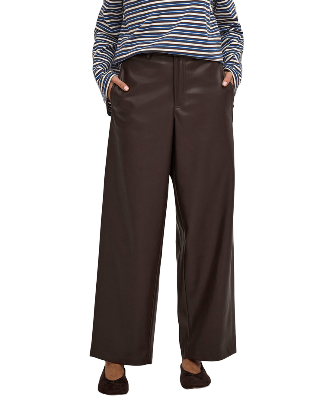 Only Trousers Only Brown Neli Faux Leather Barrel Trousers