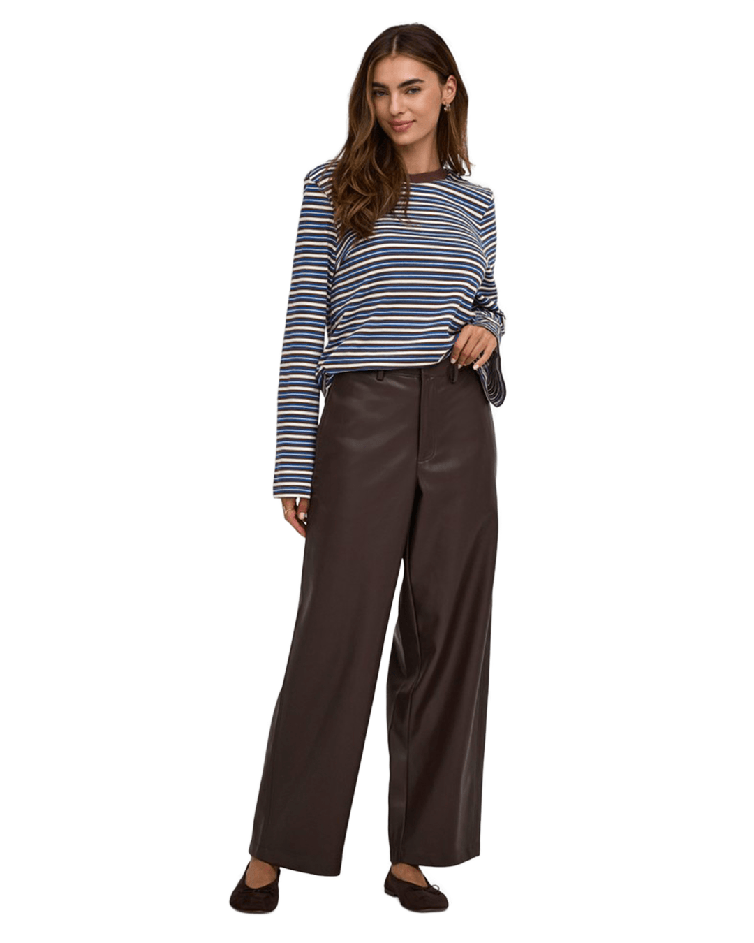 Only Trousers Only Brown Neli Faux Leather Barrel Trousers