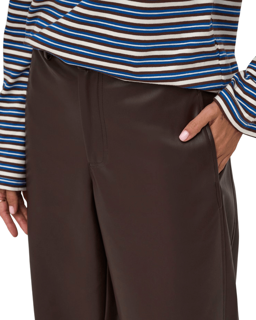 Only Trousers Only Brown Neli Faux Leather Barrel Trousers
