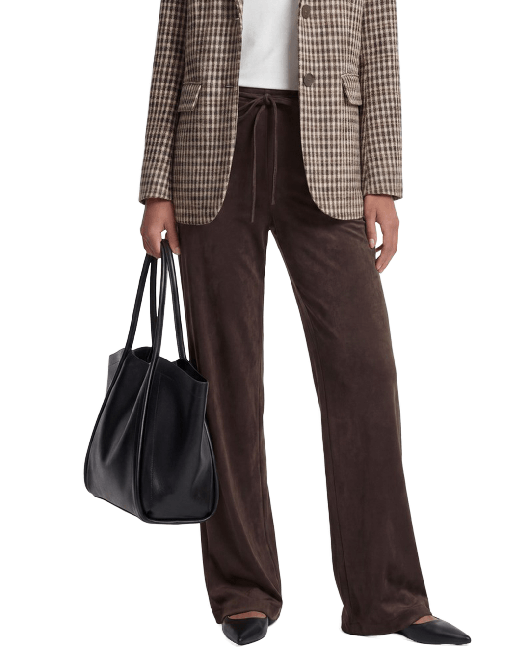 Only Trousers Only Brown Rima Mid Waist Faux Suede Trousers