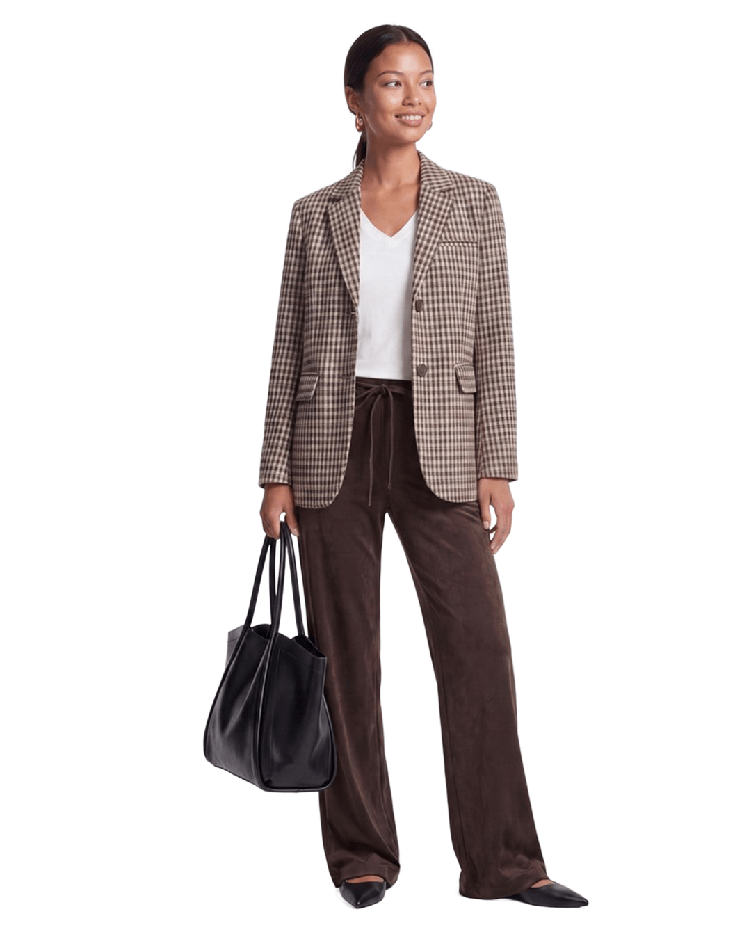 Only Trousers Only Brown Rima Mid Waist Faux Suede Trousers