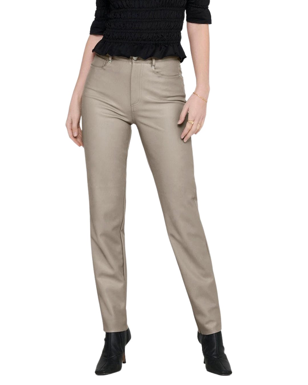Only Trousers Only Emily Grey Faux Leather Trousers