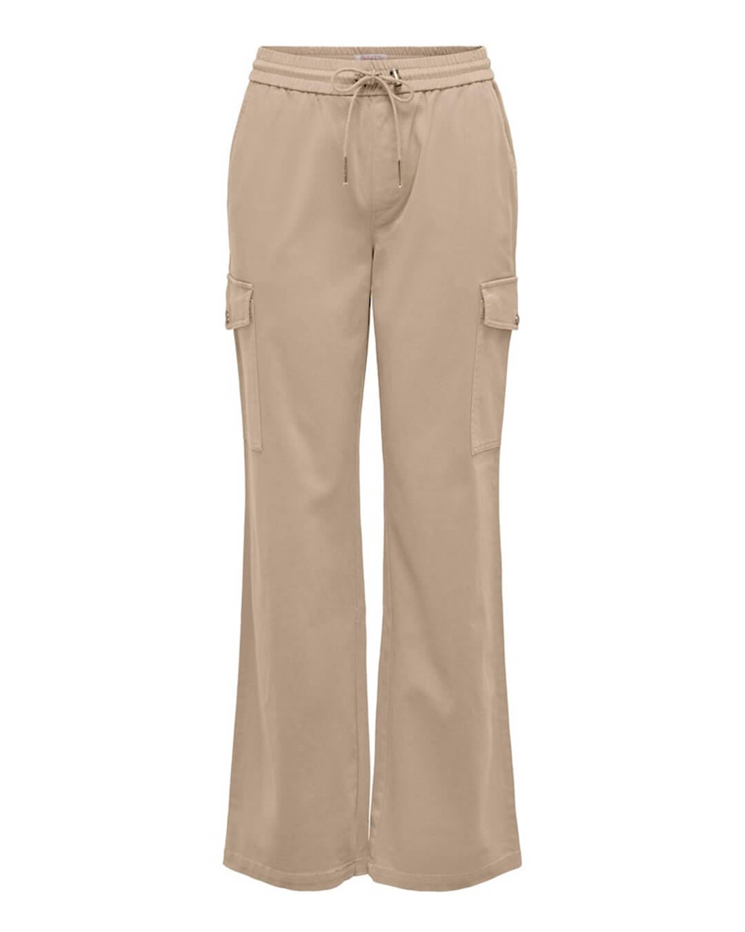 Only Trousers Only Flared Beige Cargo Pull Up Trousers