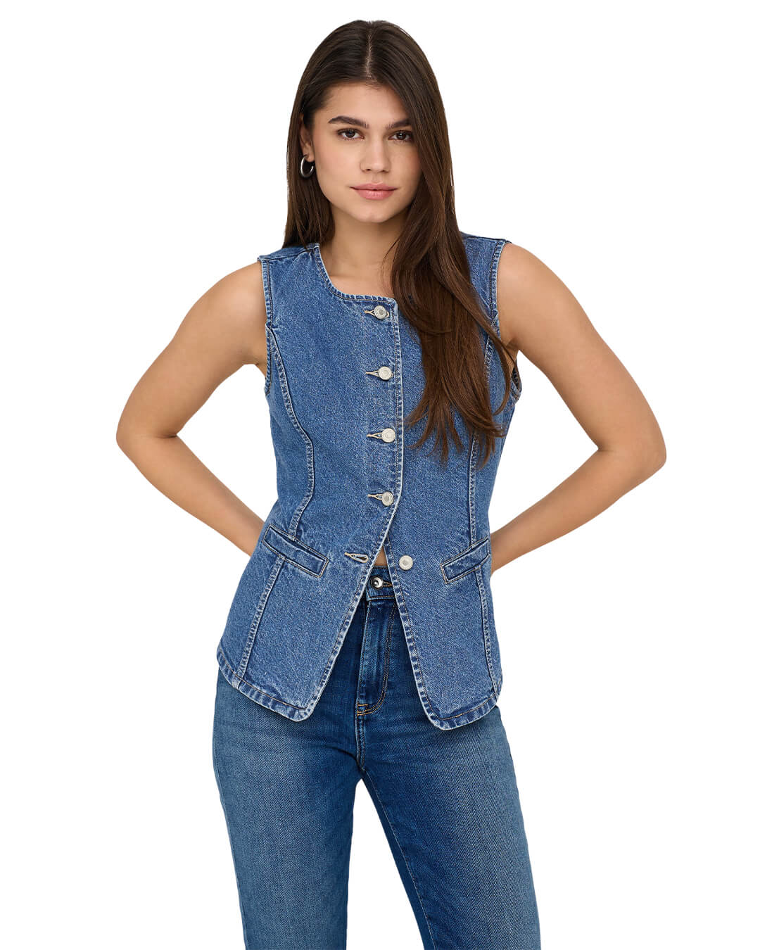 Only Waistcoats Only Blue Denim Onlgiulina Waistcoat