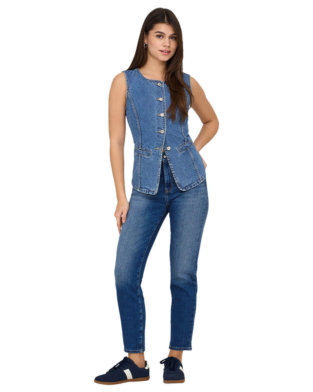 Only Waistcoats Only Blue Denim Onlgiulina Waistcoat