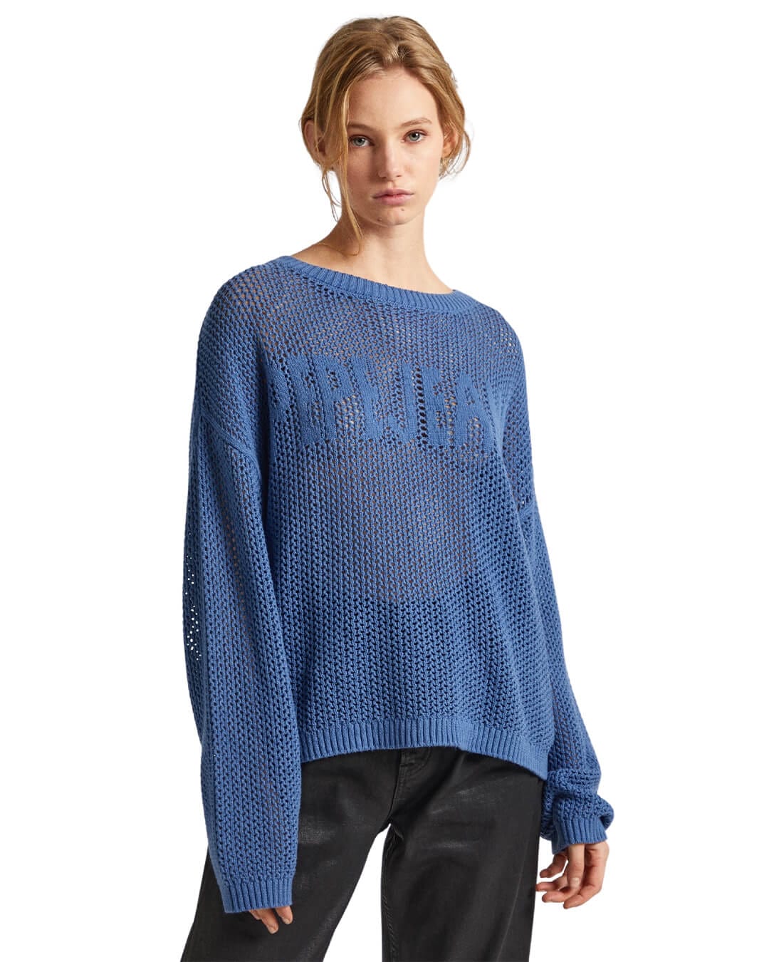 Pepe Jeans Jumpers Pepe Jeans Blue Relaxed Fit Jumper With Openwork Detail