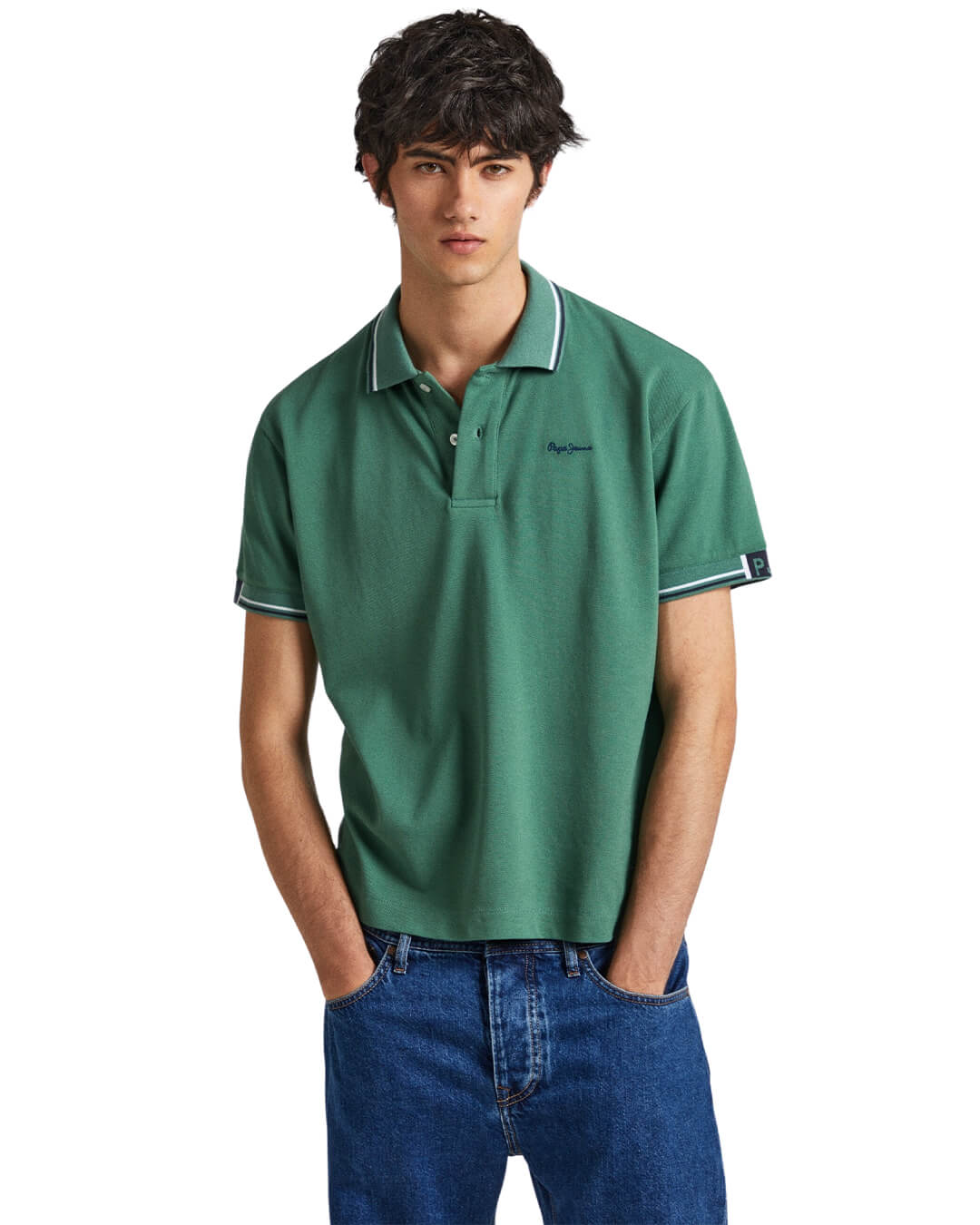 Pepe Jeans Polo Shirts Pepe Jeans Green Pique Polo With Embroidered Logo