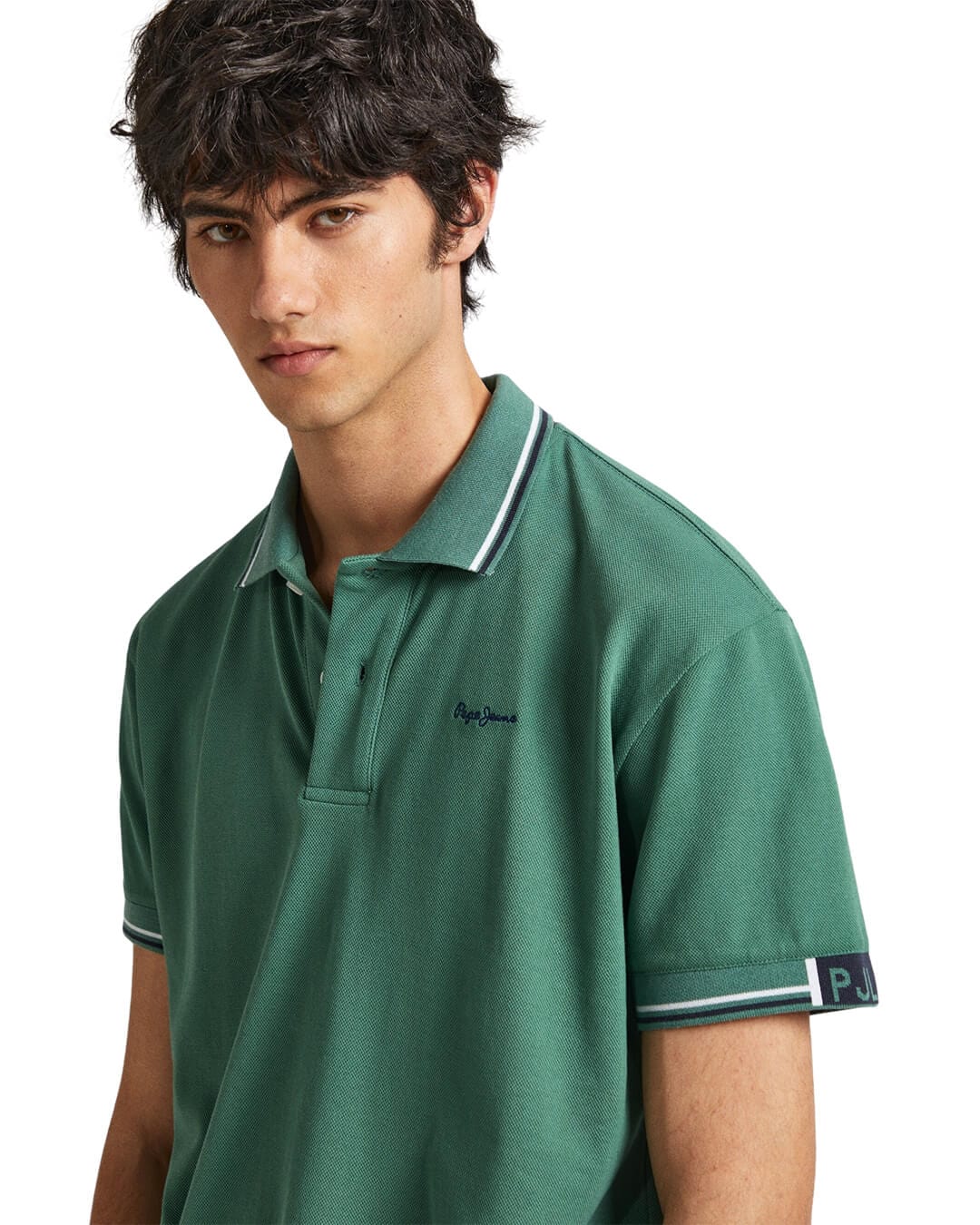 Pepe Jeans Polo Shirts Pepe Jeans Green Pique Polo With Embroidered Logo