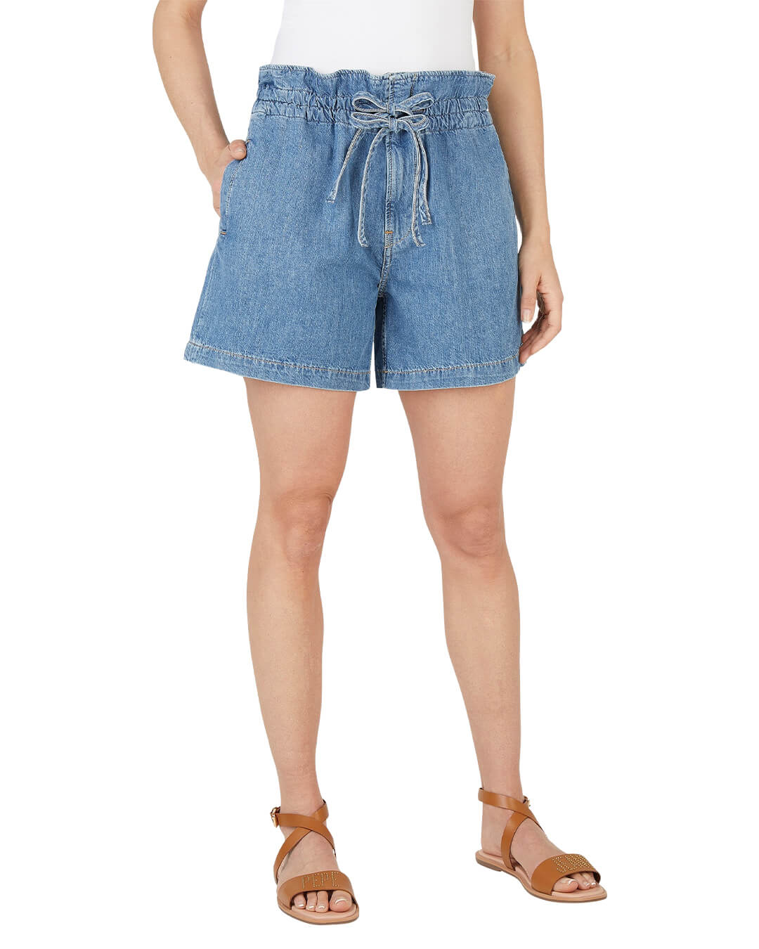 【in a row】Crew Point Short Denim Short denim shirt in a boxy fit - Blue | SCAYLE