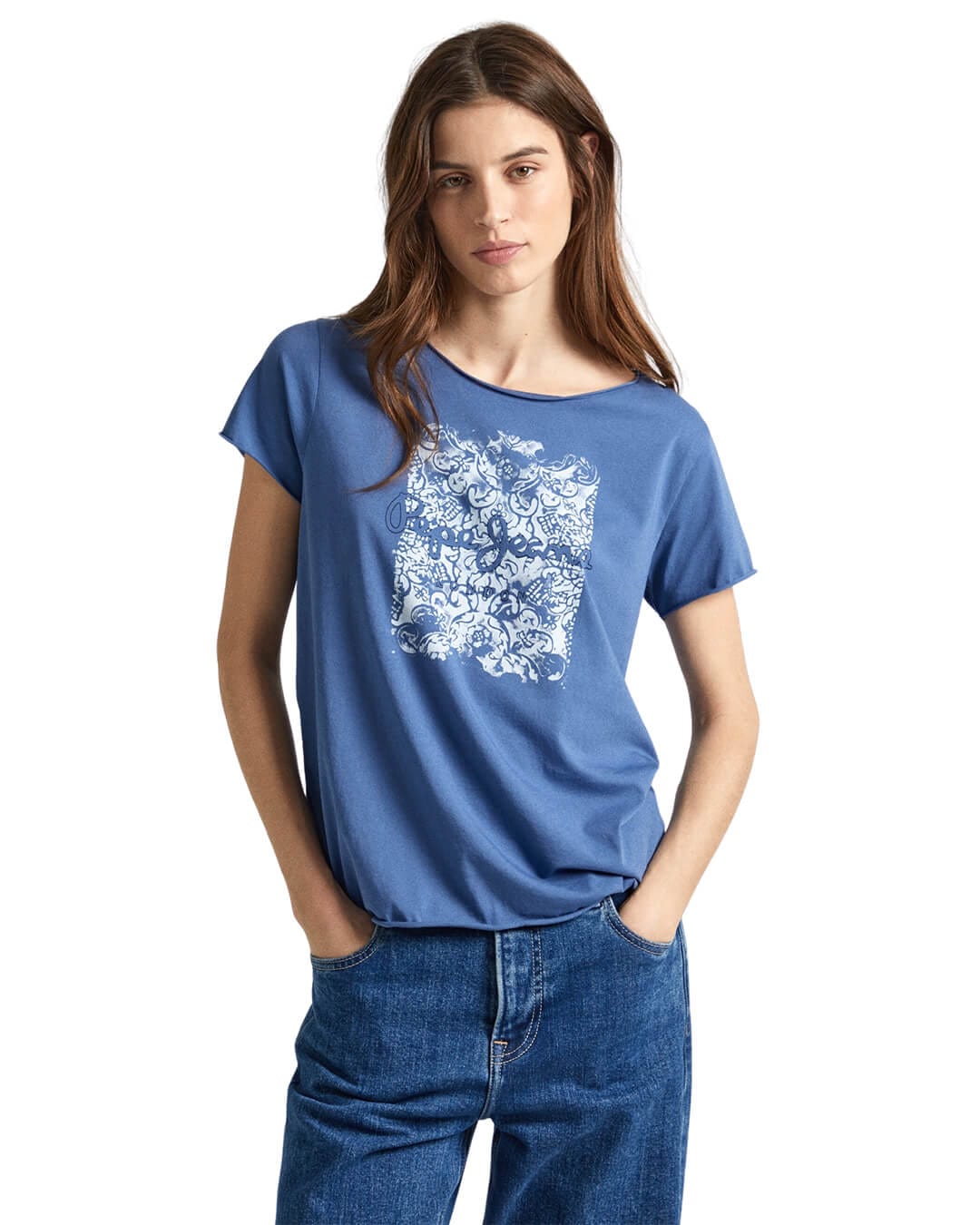 Pepe Jeans T-Shirts Pepe Jeans Blue Relaxed Fit Print Logo T-Shirt