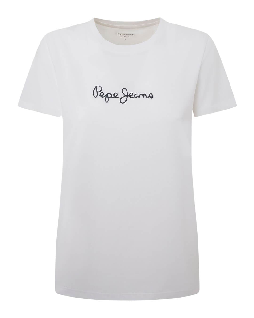 Pepe Jeans T-Shirts Pepe Jeans White Regular Fit T-Shirt With Logo Print