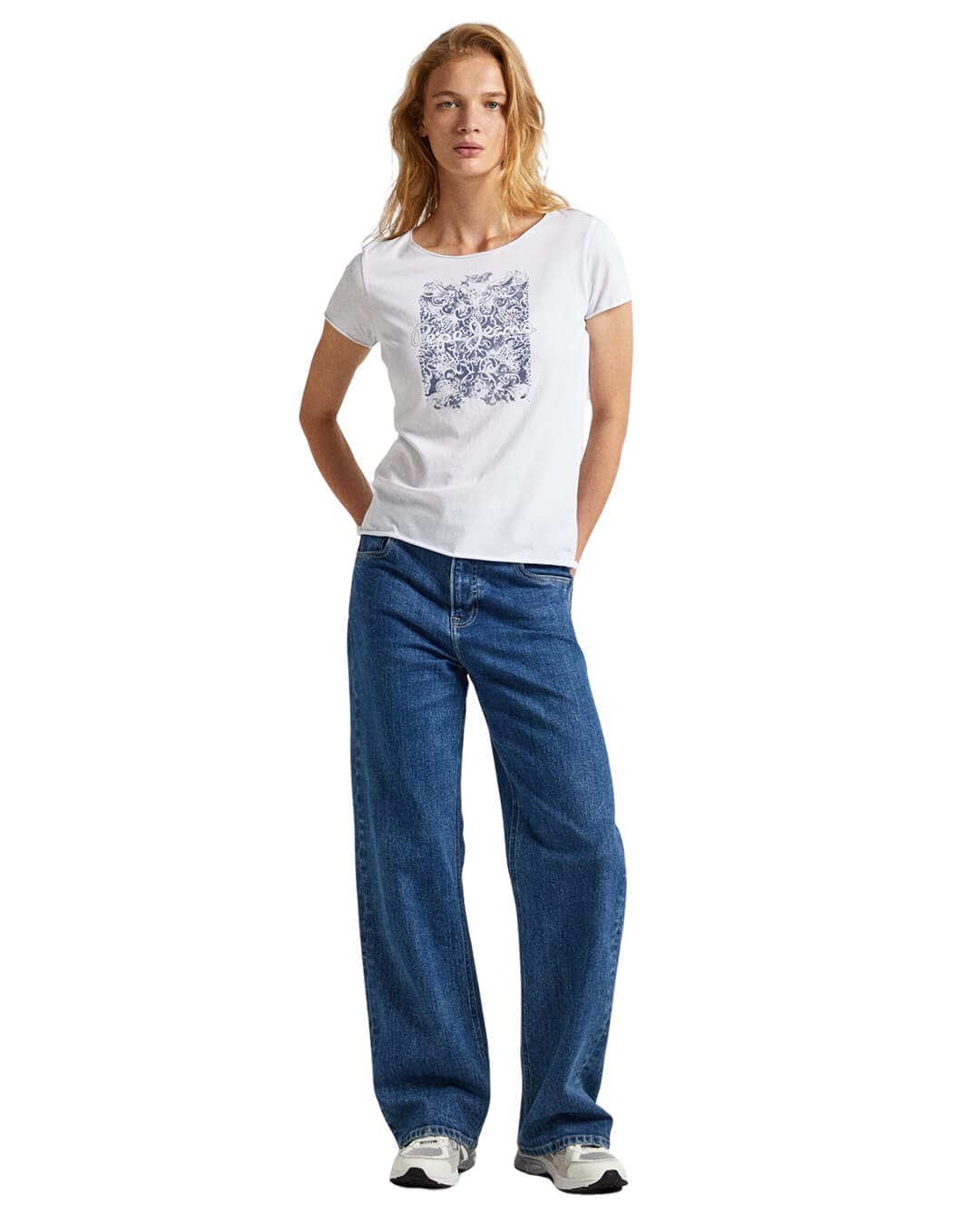 Pepe Jeans T-Shirts Pepe Jeans White Relaxed Fit Print Logo T-Shirt