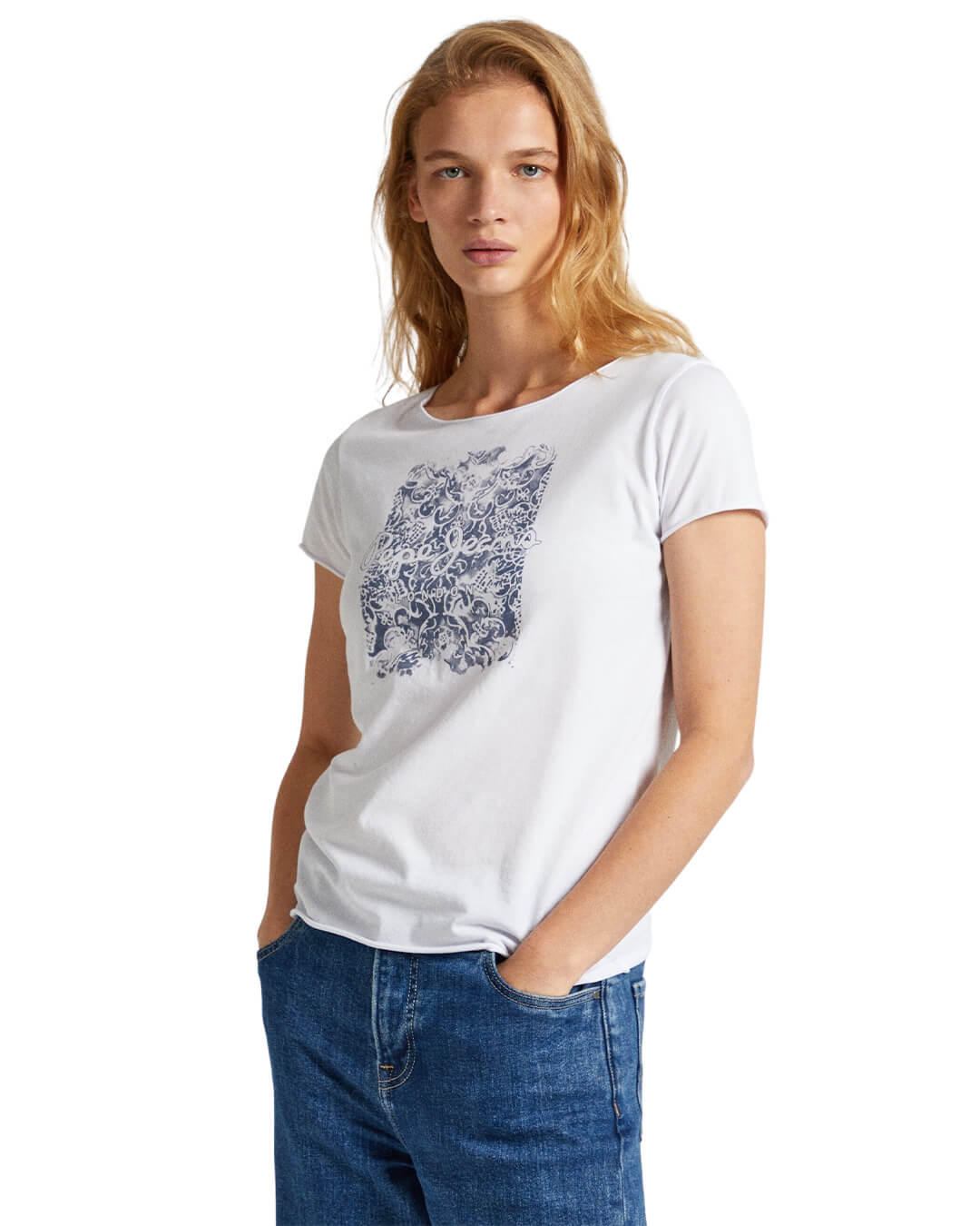 Pepe Jeans T-Shirts Pepe Jeans White Relaxed Fit Print Logo T-Shirt