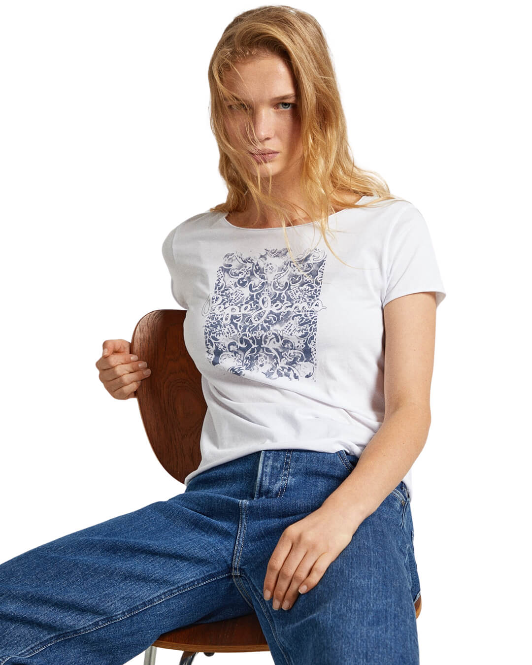 Pepe Jeans T-Shirts Pepe Jeans White Relaxed Fit Print Logo T-Shirt