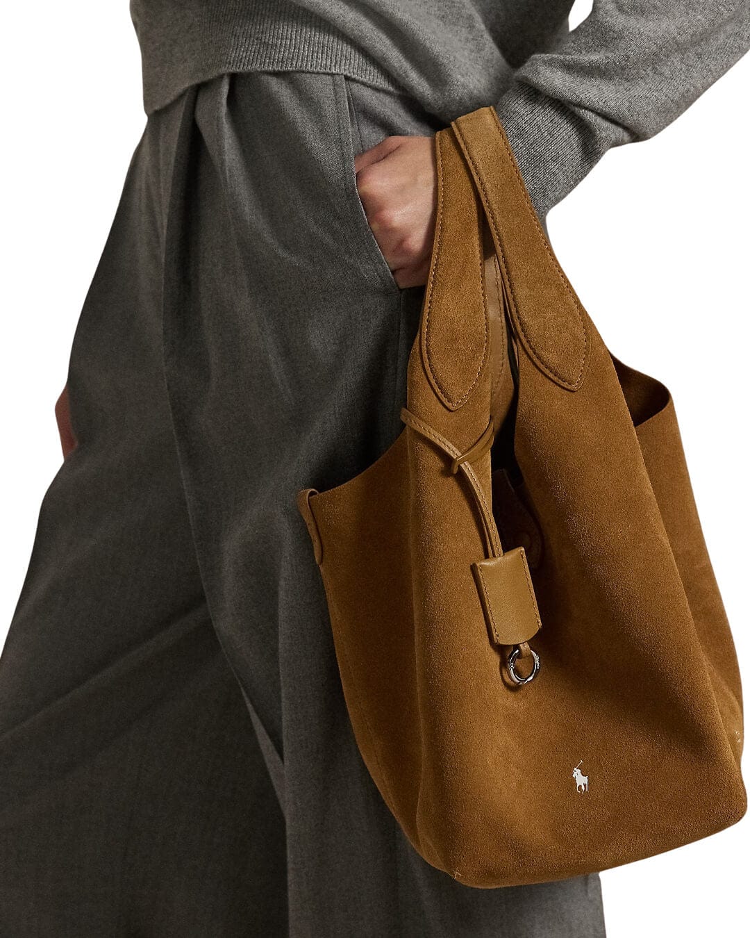 Polo Ralph Lauren Bags ONE POLO PLAY SUEDE MEDIUM TOTE BROWN