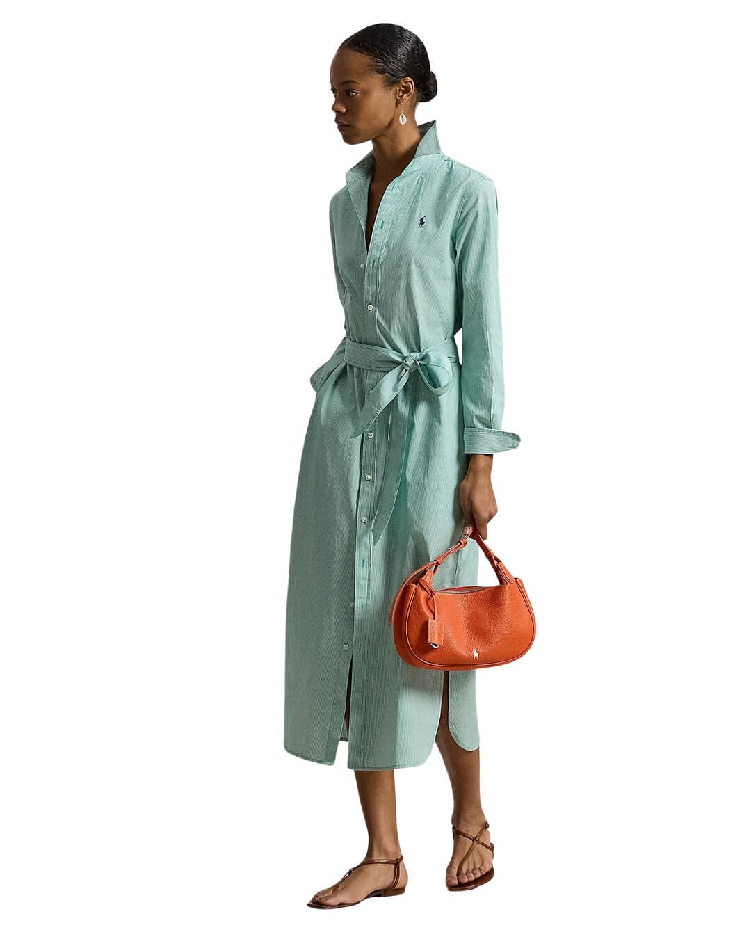 Polo Ralph Lauren Dresses Polo Ralph Lauren Green Belted Striped Cotton Dress