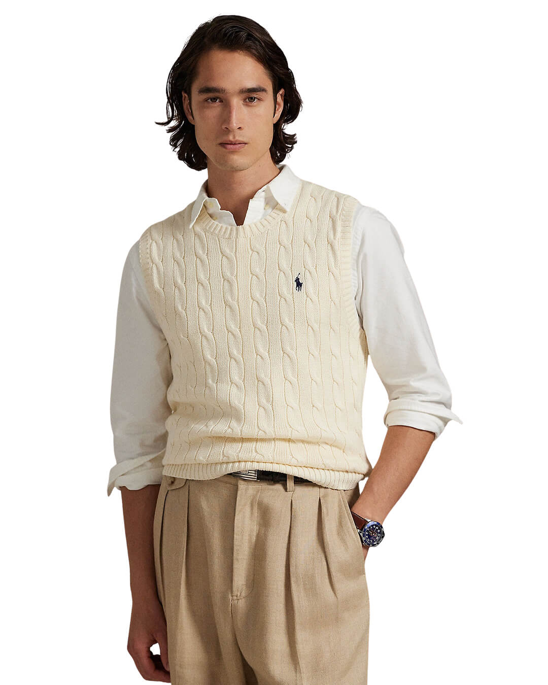 Polo Ralph Lauren Gilets CABLE KNIT VEST NATURAL