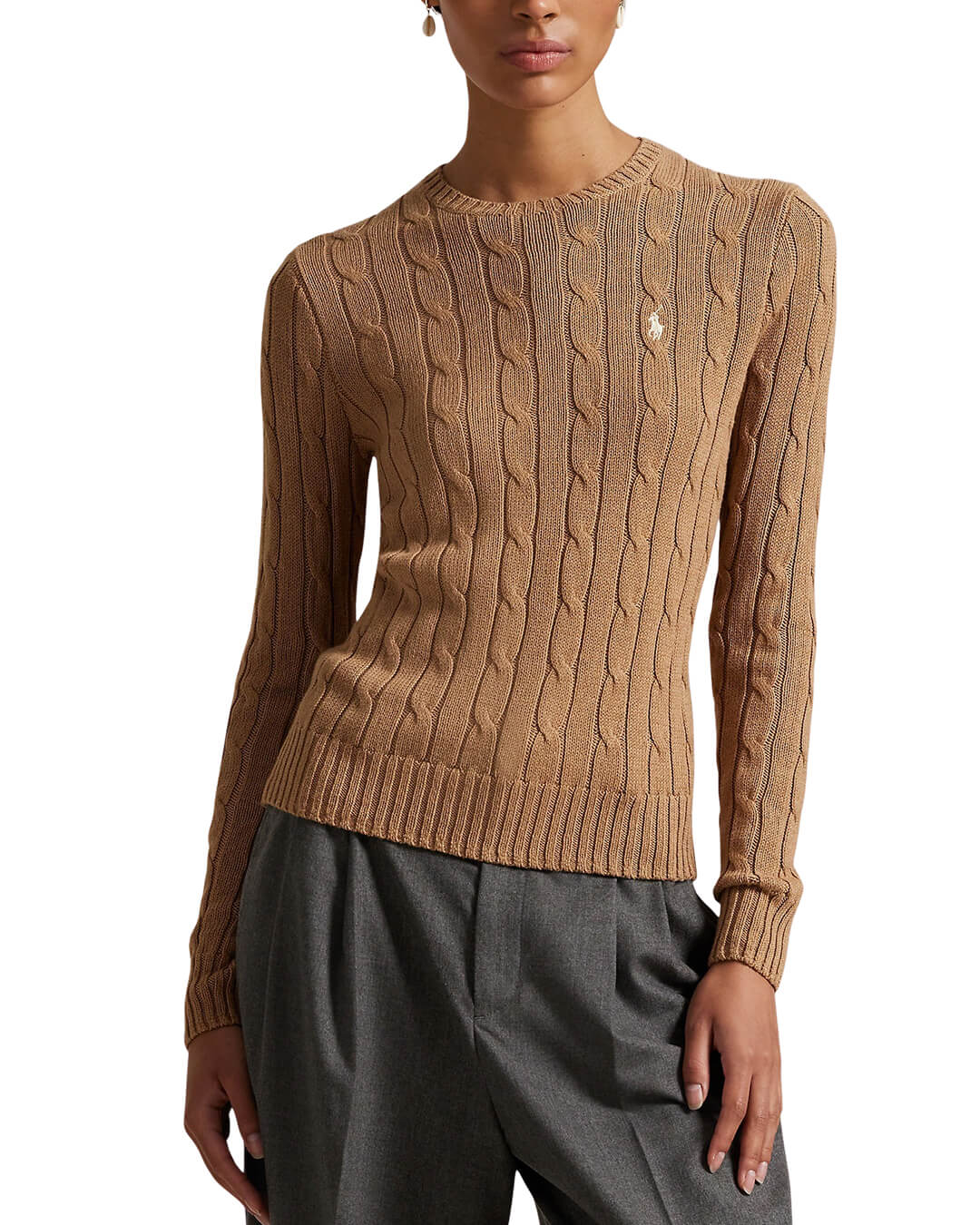 Polo Ralph Lauren Jumpers CABLE-KNIT COTTON CREWNECK SWEATER MEDIUM BEIGE
