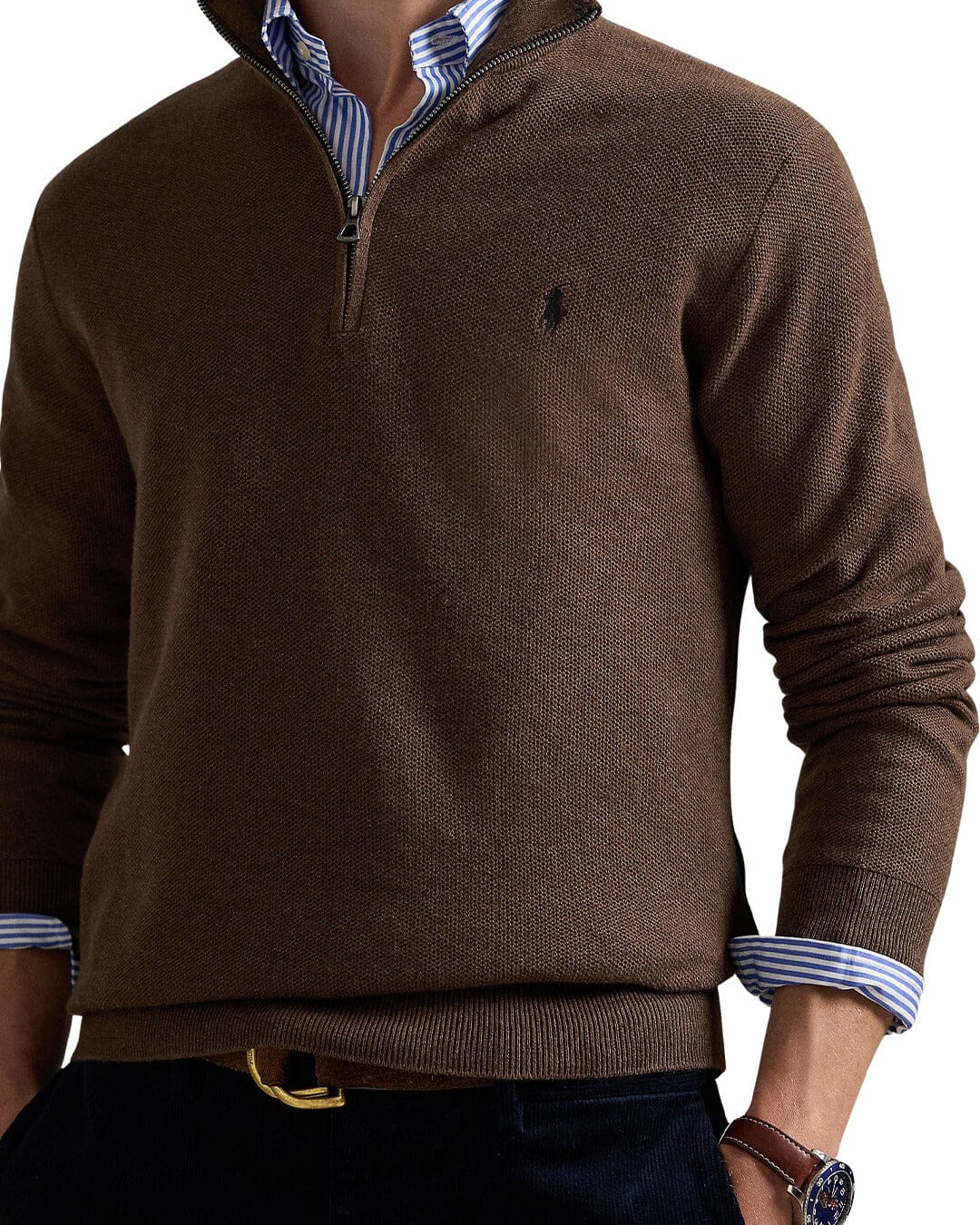 Polo Ralph Lauren Jumpers MESH-KNIT COTTON QUARTER-ZIP SWEATER BROWN