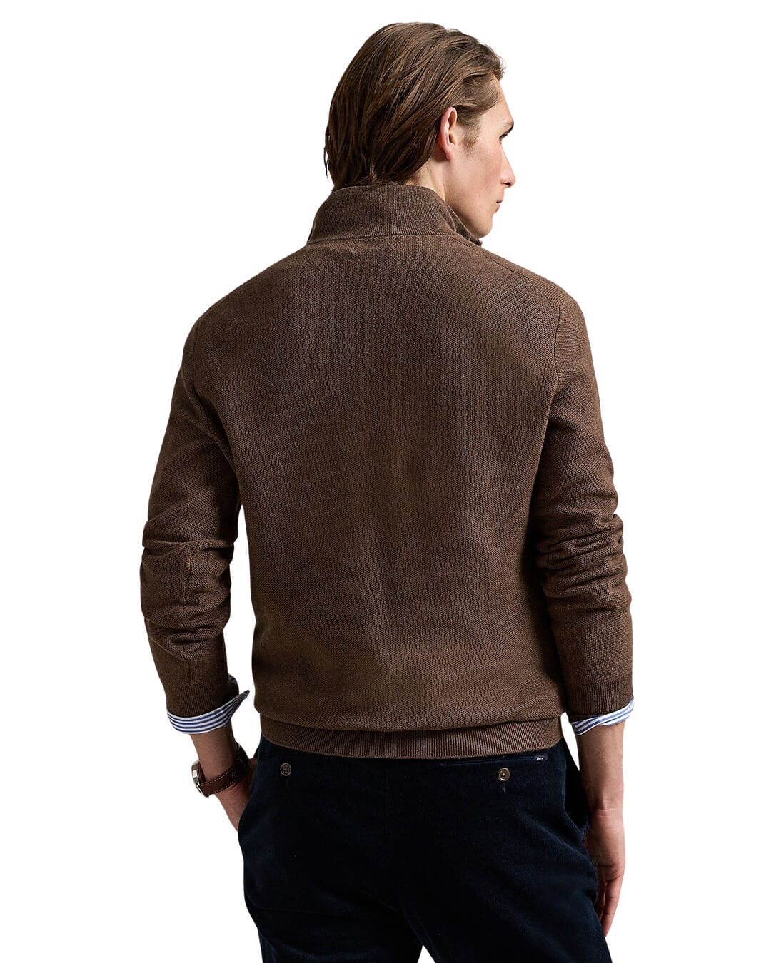 Polo Ralph Lauren Jumpers MESH-KNIT COTTON QUARTER-ZIP SWEATER BROWN