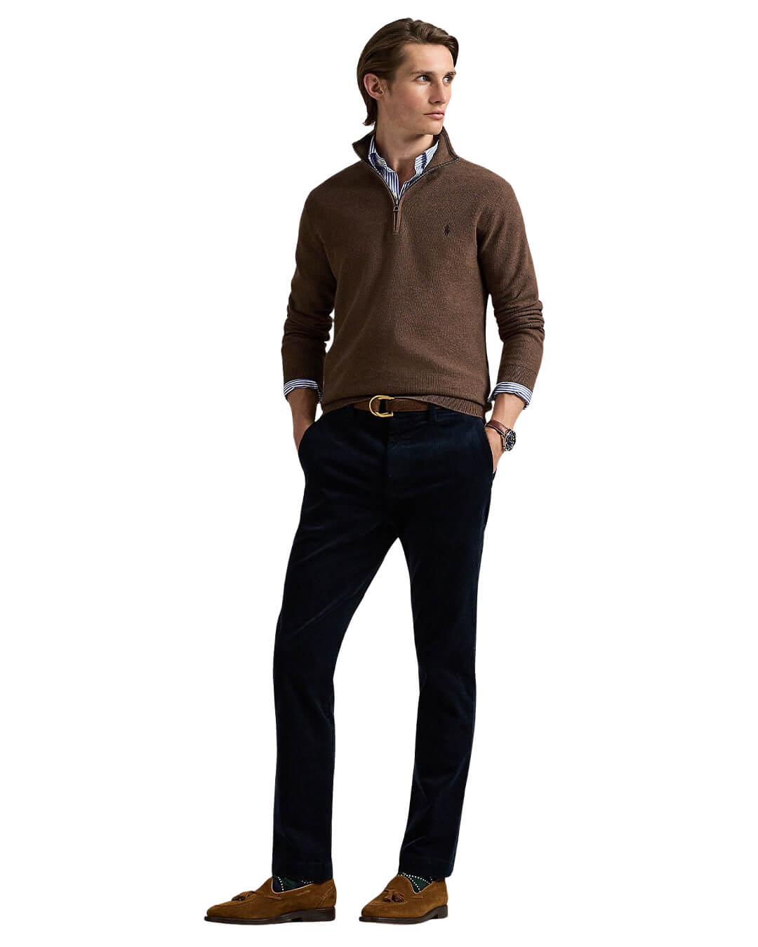 Polo Ralph Lauren Jumpers MESH-KNIT COTTON QUARTER-ZIP SWEATER BROWN