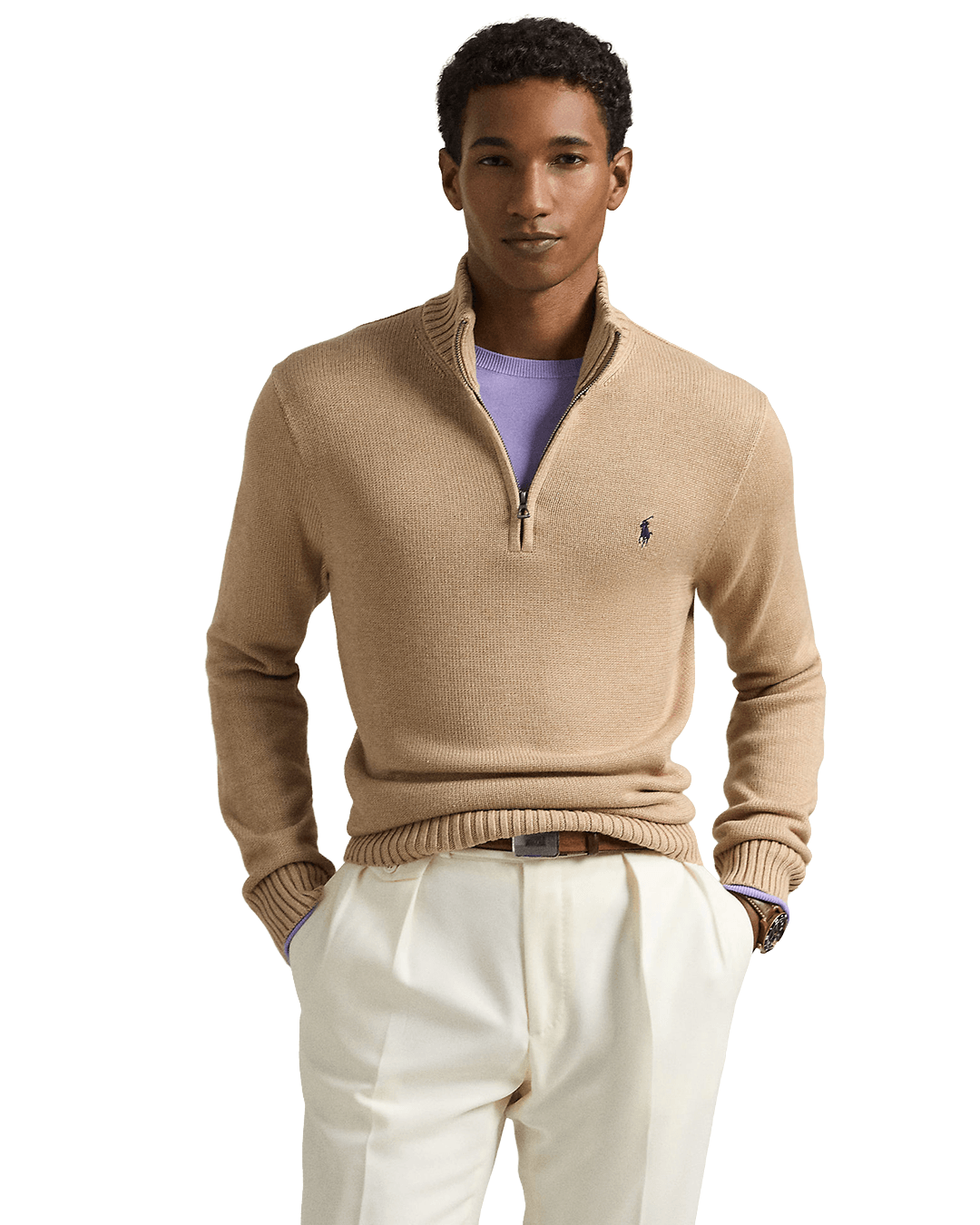 Polo Ralph Lauren Jumpers Polo Ralph Lauren Brown Cotton Quarter-Zip Mockneck Sweater