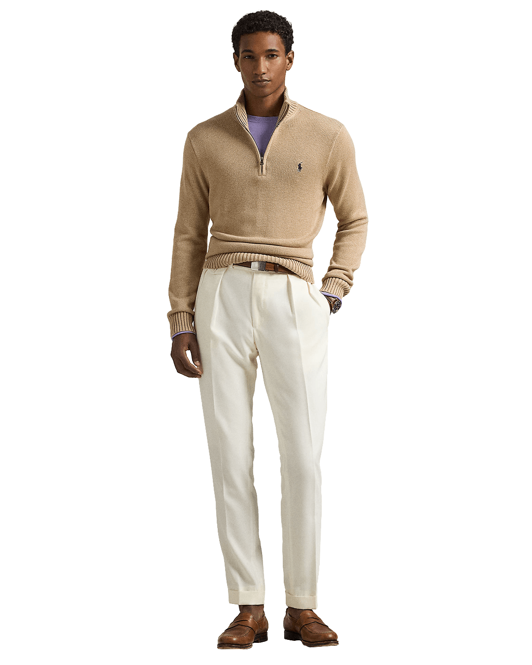 Polo Ralph Lauren Jumpers Polo Ralph Lauren Brown Cotton Quarter-Zip Mockneck Sweater