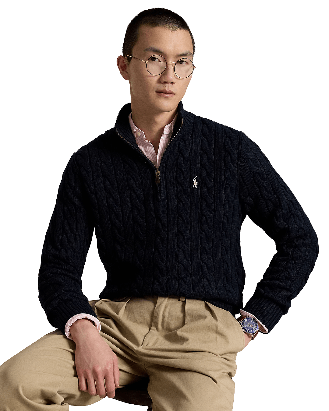 Polo Ralph Lauren Jumpers Polo Ralph Lauren Navy Cable-Knit Cotton Quarter-Zip Sweater