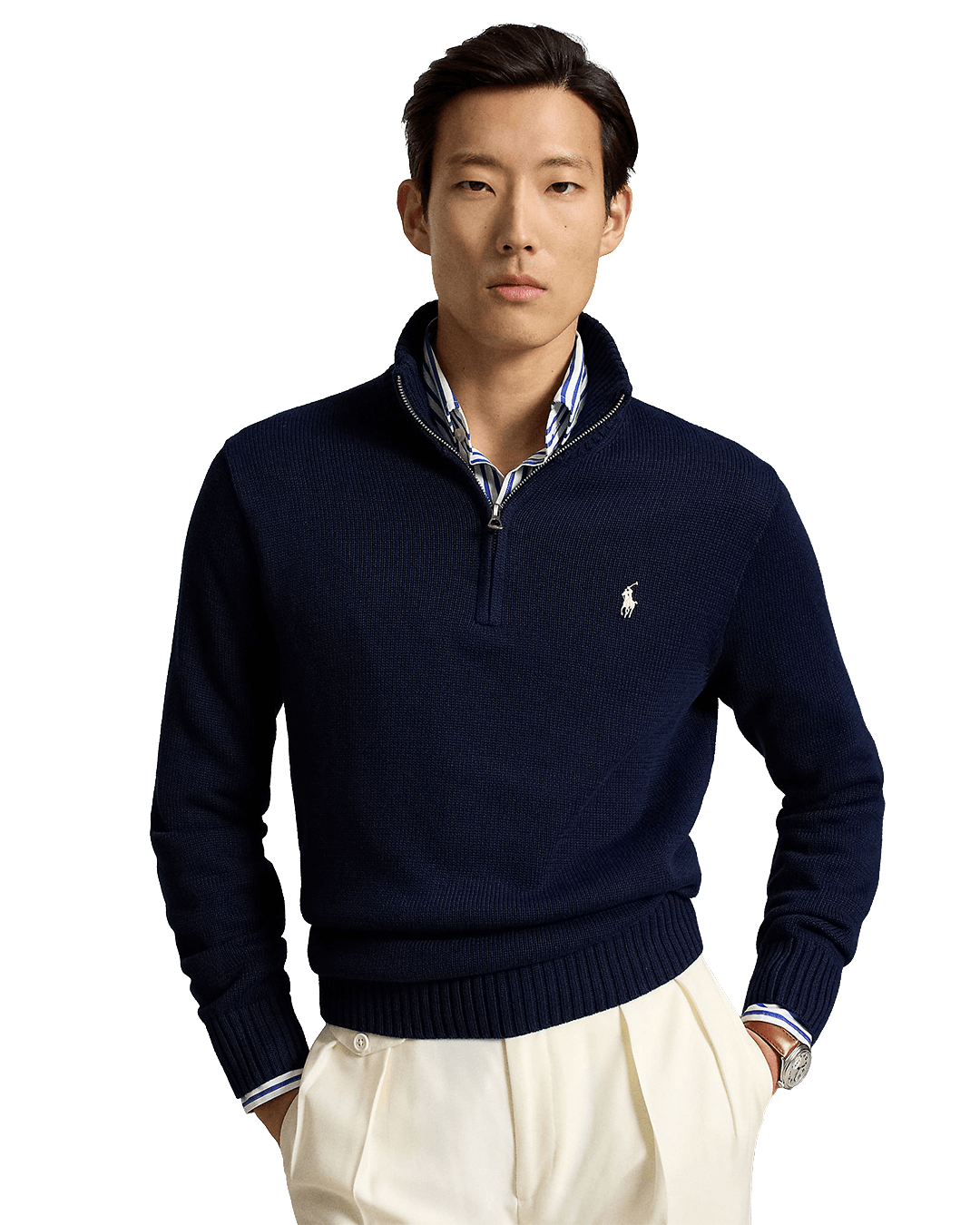 Polo Ralph Lauren Jumpers Polo Ralph Lauren Navy Cotton Quarter-Zip Mock Neck Sweater