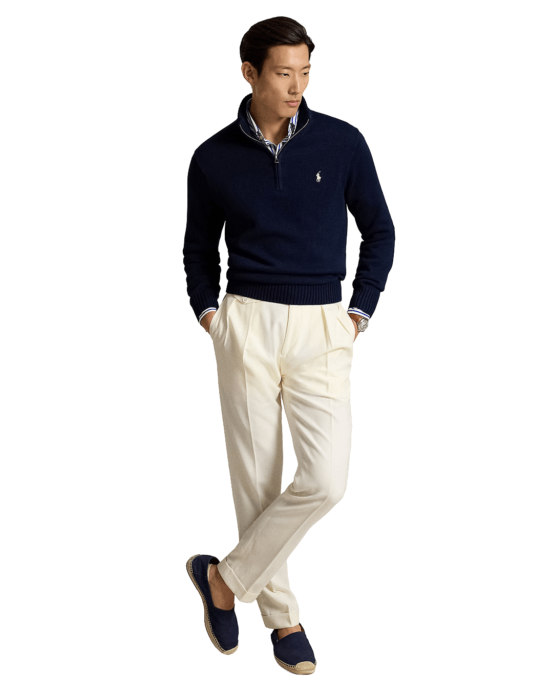 Polo Ralph Lauren Jumpers Polo Ralph Lauren Navy Cotton Quarter-Zip Mock Neck Sweater