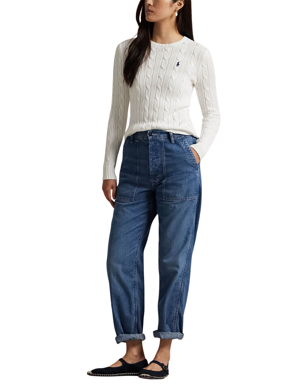 Polo Ralph Lauren Jumpers XL Polo Ralph Lauren White  Julianna Cable-Knit Cotton Jumper