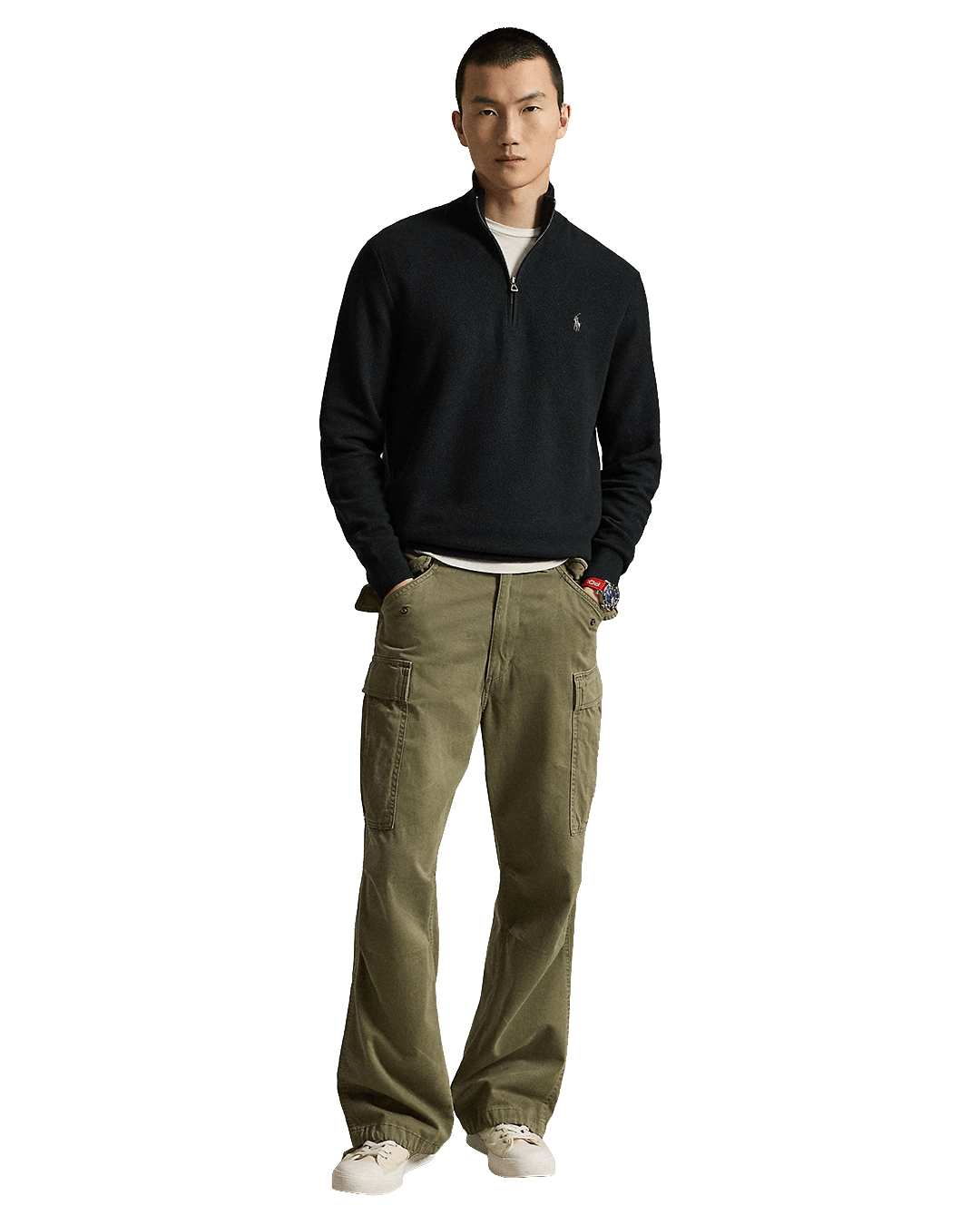 Polo Ralph Lauren Jumpers Ralph Lauren Black Ralph Lauren Mesh-Knit Cotton Quarter-Zip Sweater Black