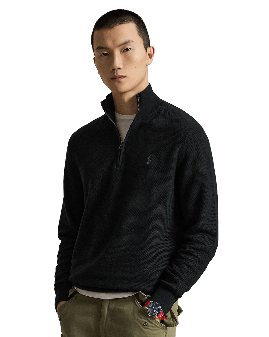 Polo Ralph Lauren Jumpers Ralph Lauren Black Ralph Lauren Mesh-Knit Cotton Quarter-Zip Sweater Black