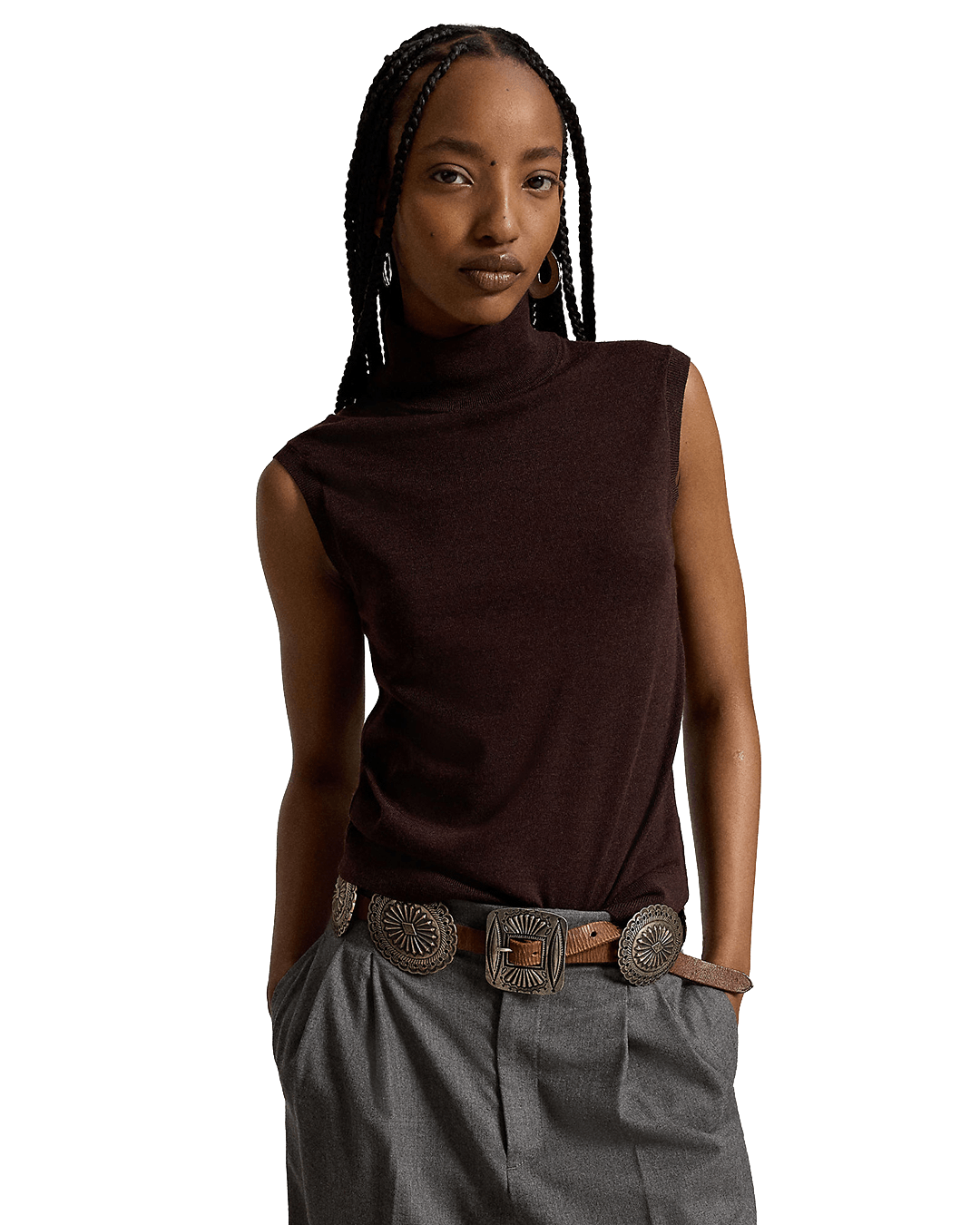 Polo Ralph Lauren Jumpers Ralph Lauren Brown Ralph Lauren Wool Turtleneck Sleeveless Sweater Brown