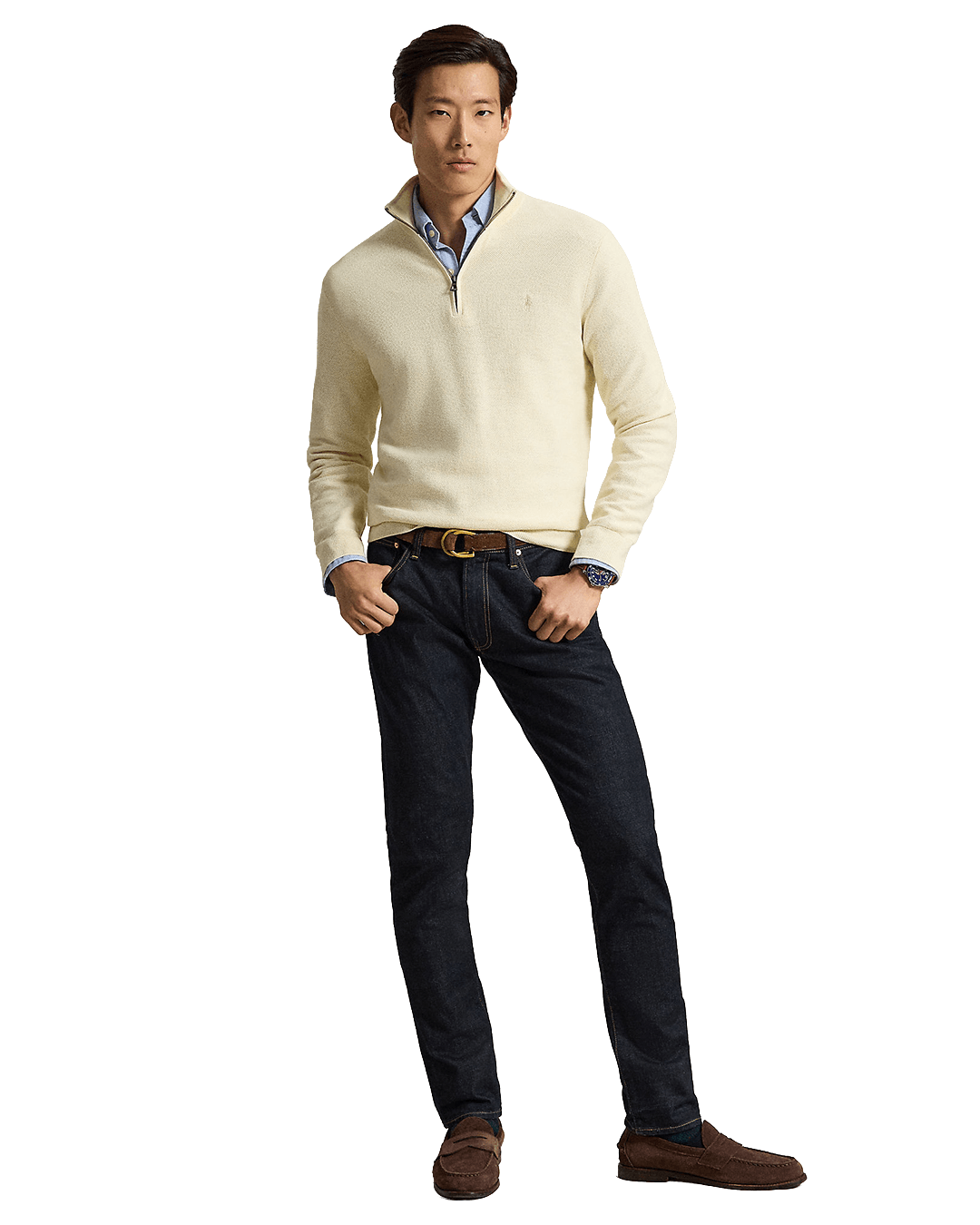 Polo Ralph Lauren Jumpers Ralph Lauren Cream Ralph Lauren Mesh-Knit Cotton Quarter-Zip Sweater Cream