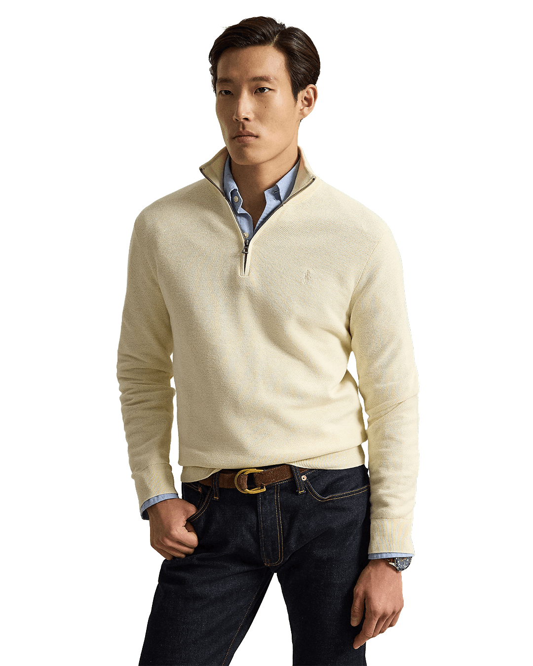 Polo Ralph Lauren Jumpers Ralph Lauren Cream Ralph Lauren Mesh-Knit Cotton Quarter-Zip Sweater Cream