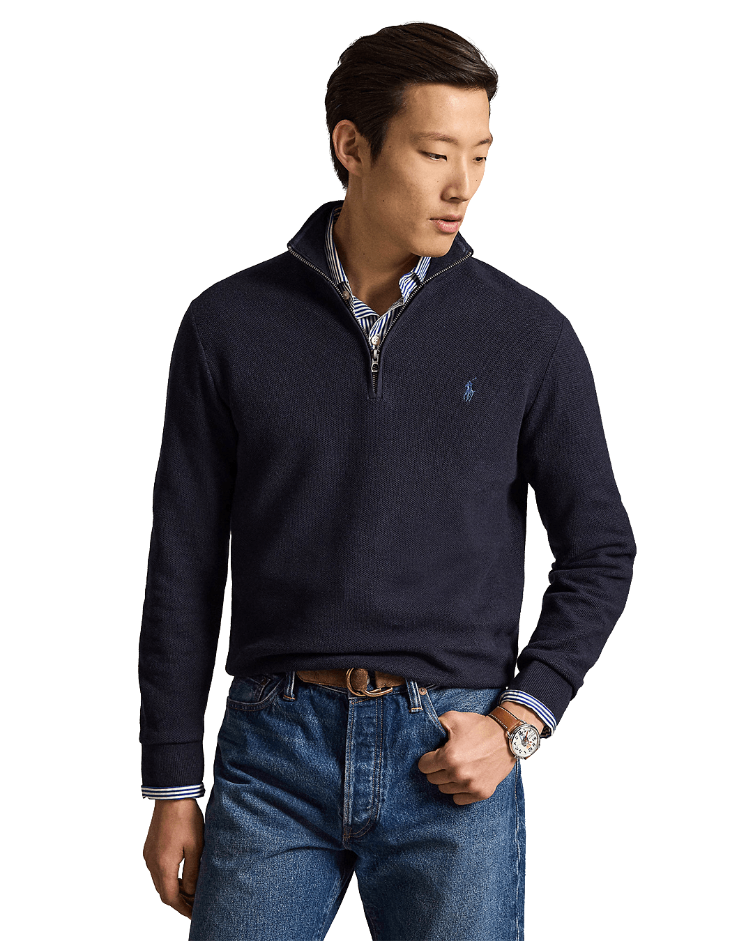 Polo Ralph Lauren Jumpers Ralph Lauren Navy Ralph Lauren Mesh-Knit Cotton Quarter-Zip Sweater Navy