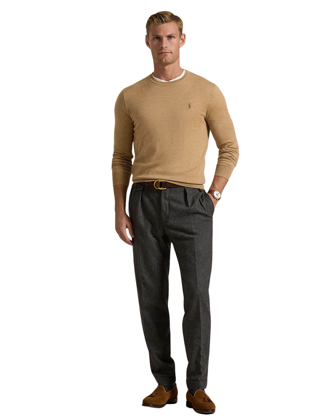 Polo Ralph Lauren Jumpers SLIM FIT WASHABLE WOOL CREWNECK SWEATER BROWN