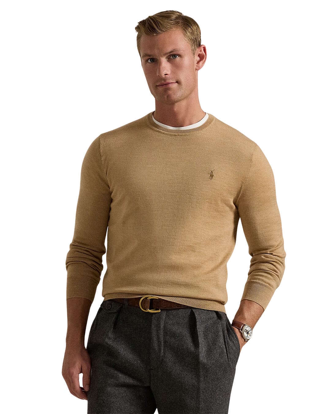 Polo Ralph Lauren Jumpers SLIM FIT WASHABLE WOOL CREWNECK SWEATER BROWN
