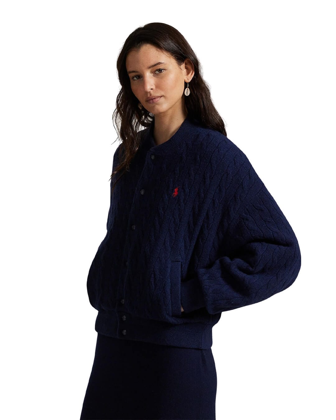 Polo Ralph Lauren Outerwear CABLE-KNIT WOOL-CASHMERE BOMBER JACKET NAVY