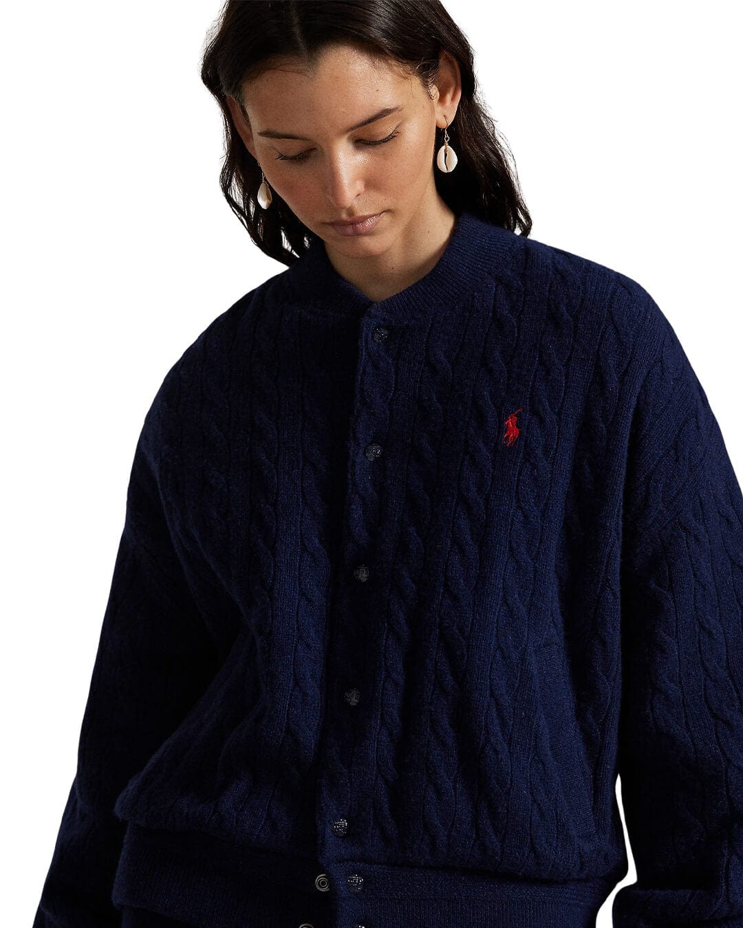 Polo Ralph Lauren Outerwear CABLE-KNIT WOOL-CASHMERE BOMBER JACKET NAVY