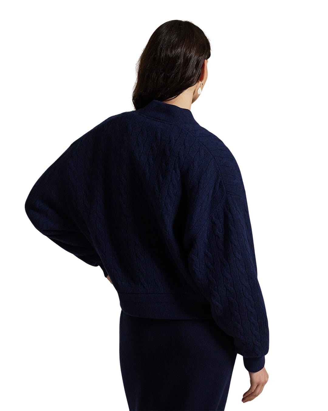 Polo Ralph Lauren Outerwear CABLE-KNIT WOOL-CASHMERE BOMBER JACKET NAVY