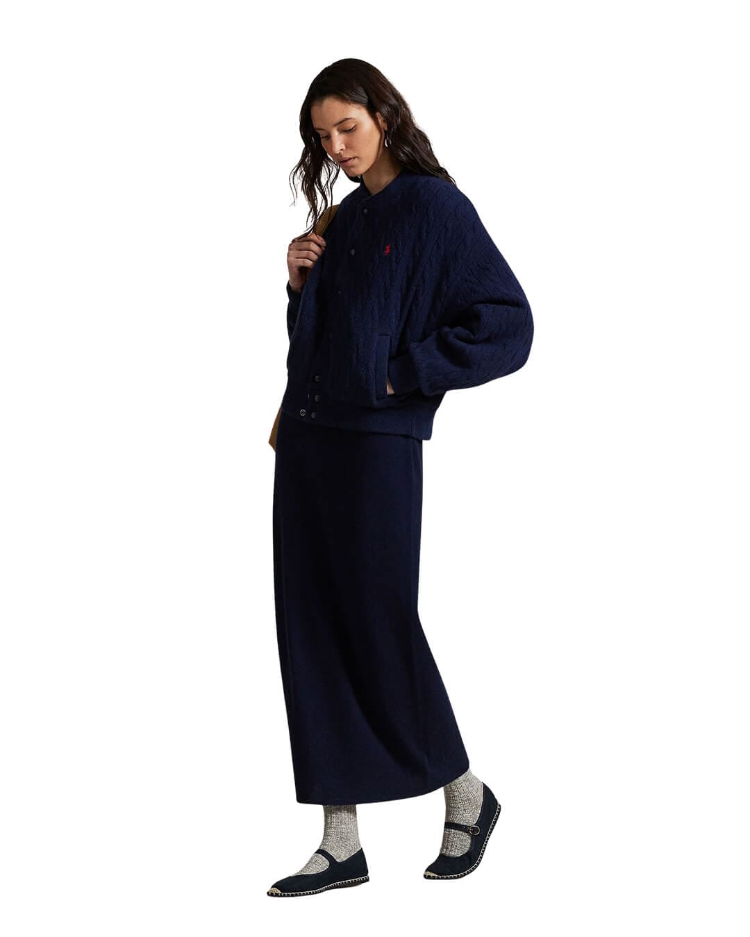 Polo Ralph Lauren Outerwear CABLE-KNIT WOOL-CASHMERE BOMBER JACKET NAVY