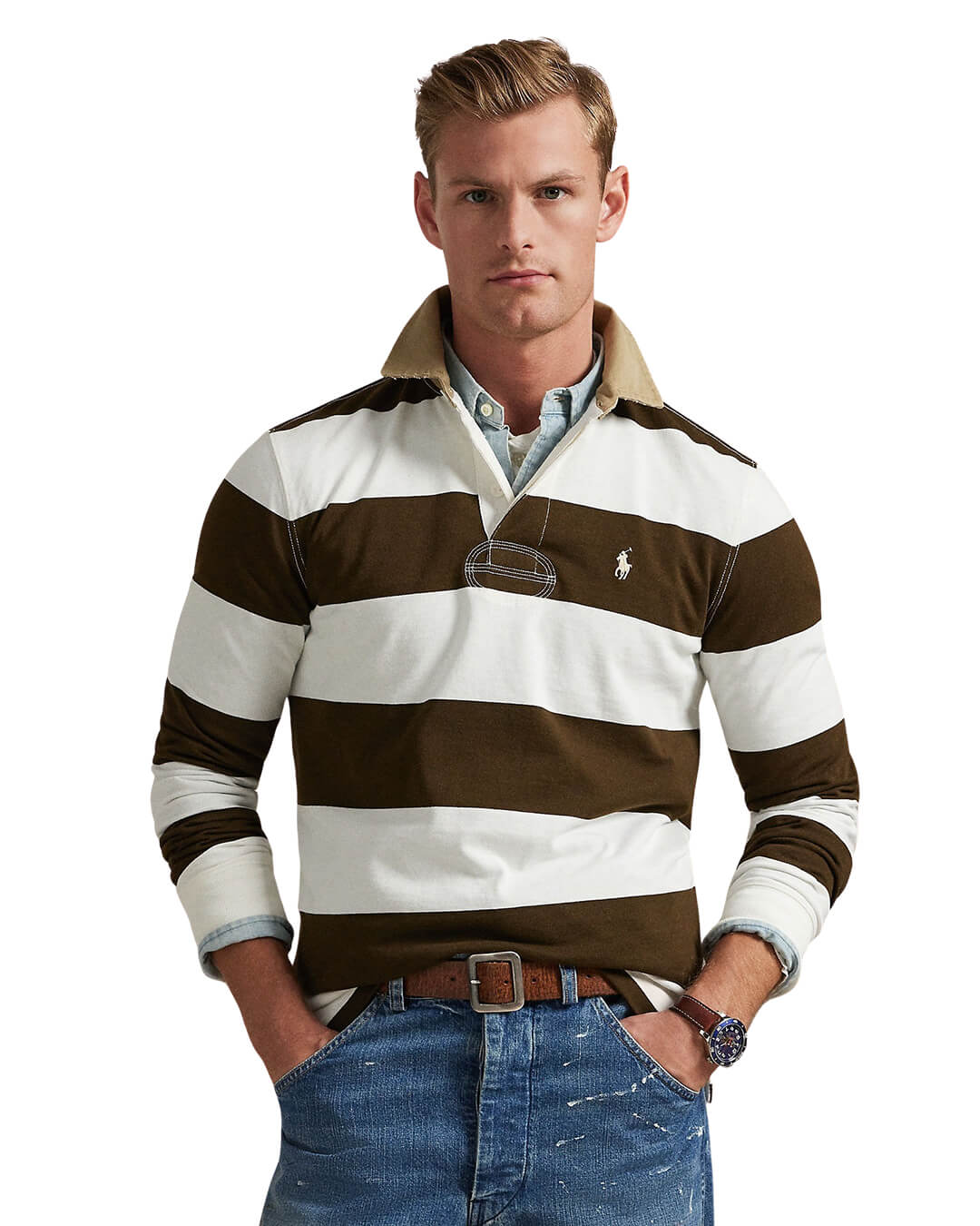 Polo Ralph Lauren Polo Shirts Polo Ralph Lauren Brown Classic Fit Khaki Collar Rugby Polo Shirt