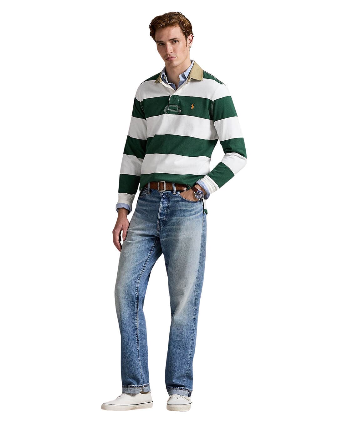 Polo Ralph Lauren Polo Shirts Polo Ralph Lauren Green Classic Fit Khaki Collar Rugby Polo Shirt