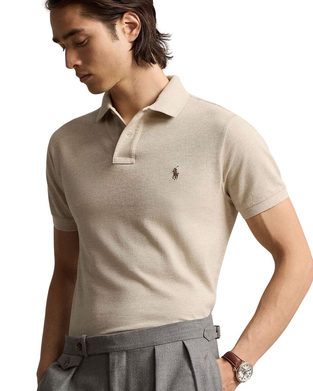 Polo Ralph Lauren Grey Knit Polo Shirt - Bortex Fine Tailoring